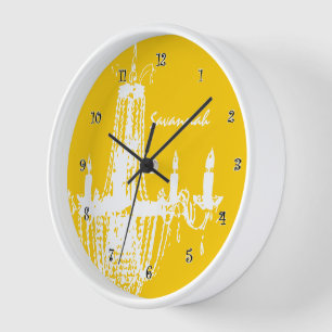 Chandelier Wall Clock Personalized Mustard Yellow
