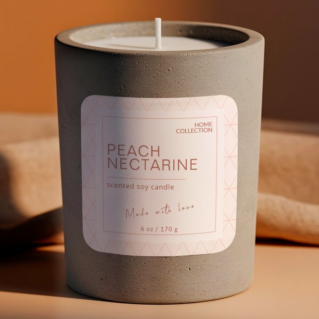 Chandelle de pêche douce Boho Lait Kraft Étiquette (Candle Kraft Soft Peach Boho Milky Square Sticker, Modern Candle Label)