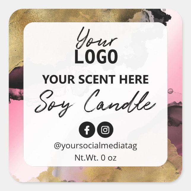 Chandelle en soja rose blanc or Étiquette (Devant)