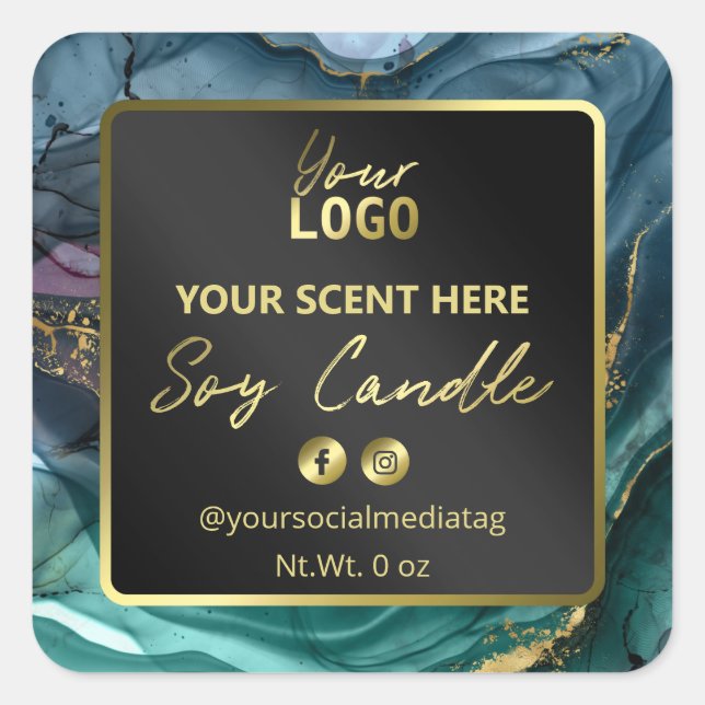 Chandelle Turquoise d'encre  d'or noir Étiquettes (Devant)