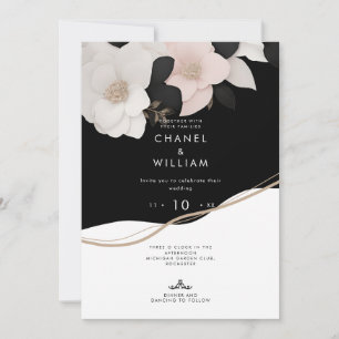Chanel-inspired black and white floral wedding invitation