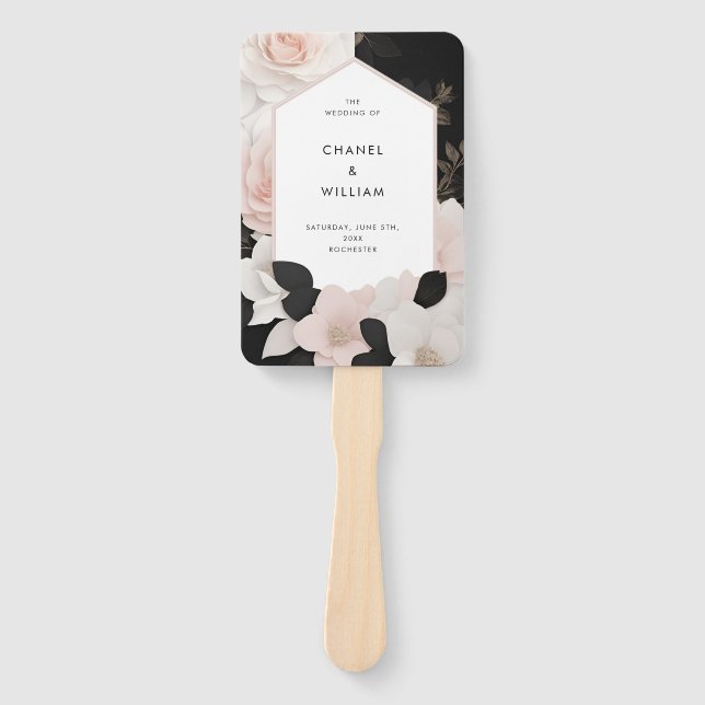 Chanel-inspired luxurius wedding program hand fan (Front)