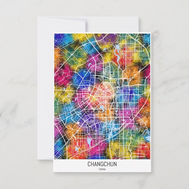 Changchun China City Map Thank You Card (Front)