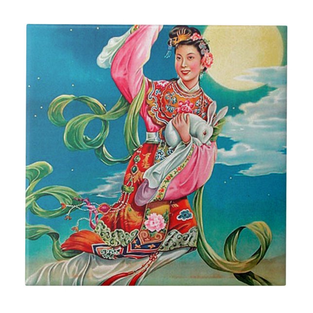 Chang'e 嫦娥 Flying to the Moon Mid-Autumn Festival Tile (Front)
