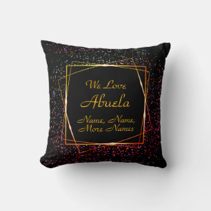 Change Abuela Name Add Kids Names Black Gold Red Throw Pillow