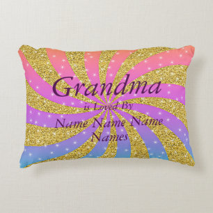 Change Add Names Grandma Is Loved By - Gold Stars Accent Pillow