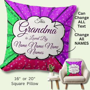 Change Add Names This Grandma Loved Green Purple Throw Pillow