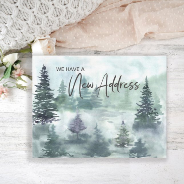 Change Address Rustic Pine Trees Mountain Postcard (Creator Uploaded)