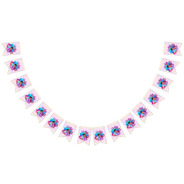 Change Age Name Mermaid Birthday Party Personalize Bunting Flags (All)