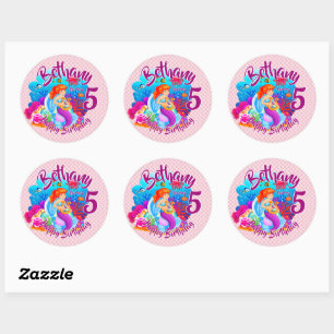 Change Age Name Mermaid Birthday Party Personalize Classic Round Sticker