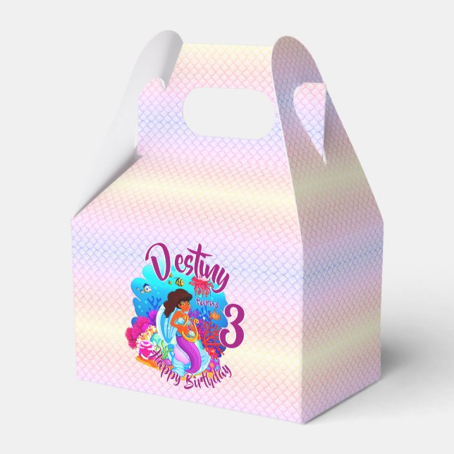 Change Age Name Mermaid Birthday Party Personalize Favor Box (Front Side)