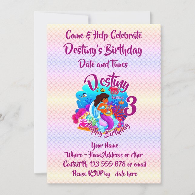 Change Age Name Mermaid Birthday Party Personalize Invitation (Front)