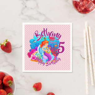 Change Age Name Mermaid Birthday Party Personalize Napkin