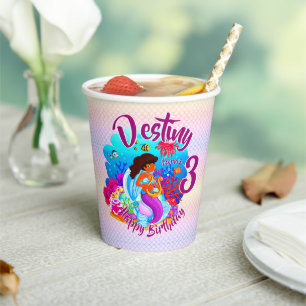 Change Age Name Mermaid Birthday Party Personalize Paper Cups