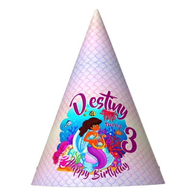 Change Age Name Mermaid Birthday Party Personalize Party Hat (Front)