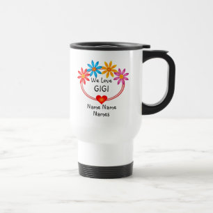 Change ALL Names Kids Names GIGI Flower Heart Travel Mug