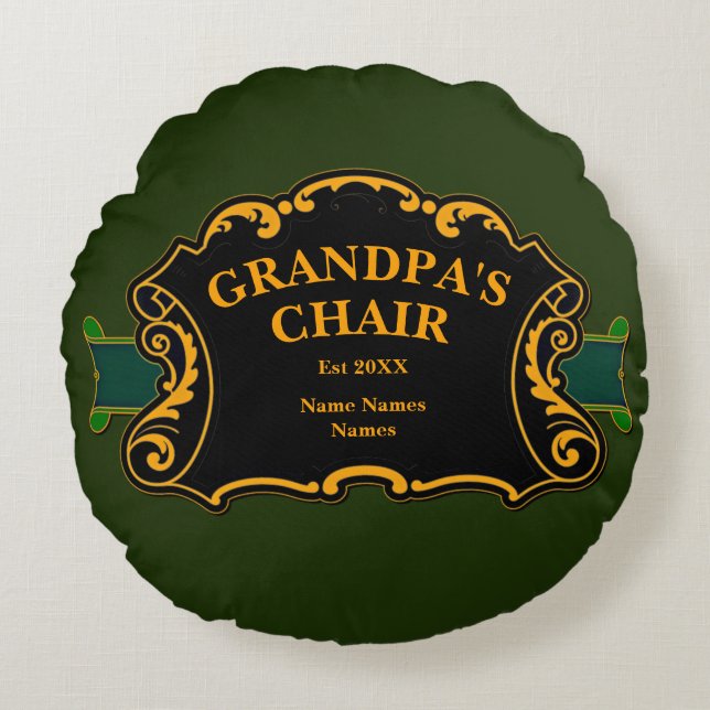 Change All Names This is Grandpa's Chair Grandkids Round Pillow (Front)