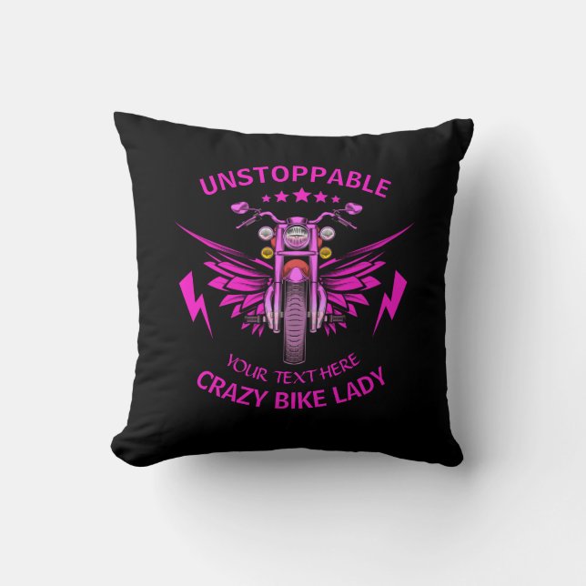 Change ALL Text Add Name Pink Motorcycle Wings     Throw Pillow (Front)