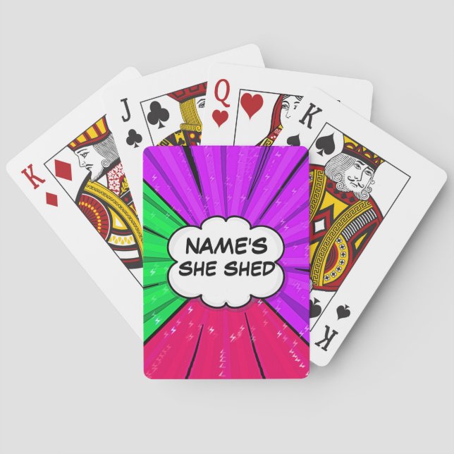 Change ALL Text Add Name She Shed Comic Pop Style  Playing Cards (Back)