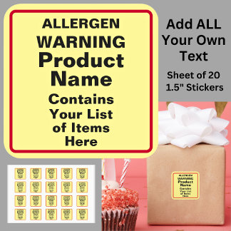 Change ALL TEXT Allergen Warning, Black Red Yellow Square Sticker