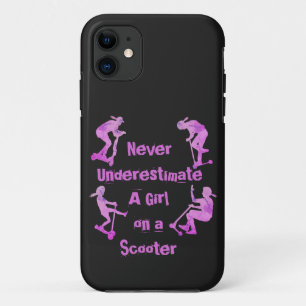Change ALL Text Never Underestimate Girl Scooter   iPhone 11 Case