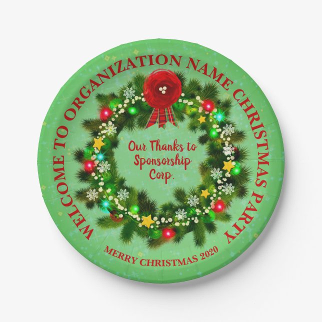 Change ALL Text Organization Christmas Party 20xx Paper Plate (Front)