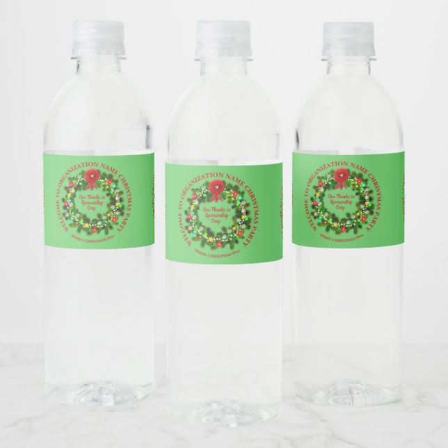 Change ALL Text Organization Christmas Party Water Water Bottle Label (Bottles)