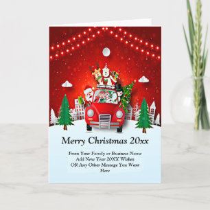 Change ALL Text Santa Friends in Car Christmas Holiday Card