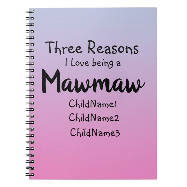 Change ALL Text  Three Reasons I Love being Mawmaw Notebook (Front)