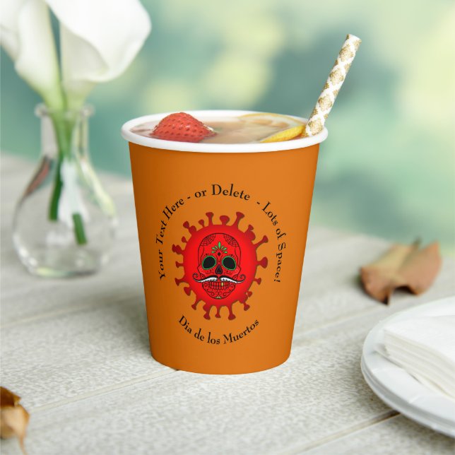 Change ANY Text Dia de los Muertos Red - Orange Paper Cups (Insitu)