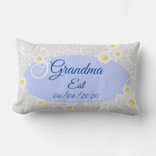 Change Any Text Grandma est Grandmother Blue Boy Lumbar Pillow
