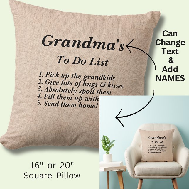 Change any Text - Grandma's To Do List  Throw Pillow (Creator Uploaded)