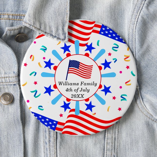 Change Any Text USA Flag Independence Day July 4th 6 Inch Round Button (In Situ)