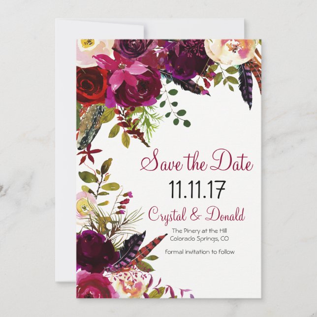 CHANGE COLOR - Floral Save the Date Invitation (Front)