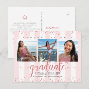 Change date rose gold script graduation photo chic invitation postcard