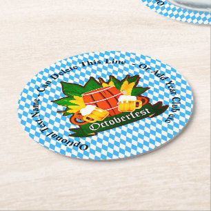 Change / Delete Text Add Other Details Octoberfest Round Paper Coaster