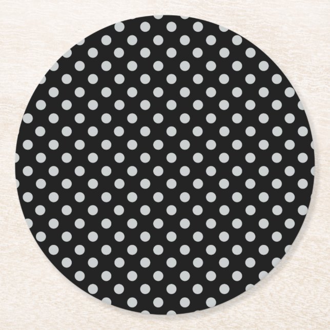 Change Grey Polka Dots Any Colour Click Customize Round Paper Coaster (Front)