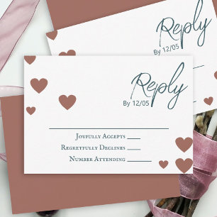 Change Heart Colours, Terracotta, Teal Wedding RSV Advice Card