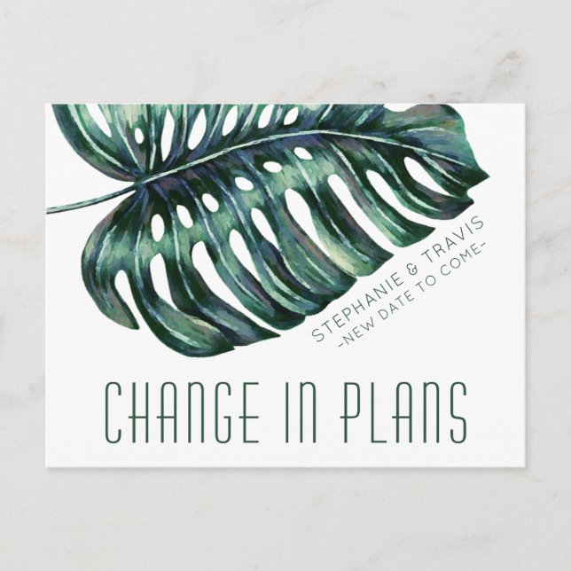 Change in Plans Tropical Wedding Postponement Postcard (Front)