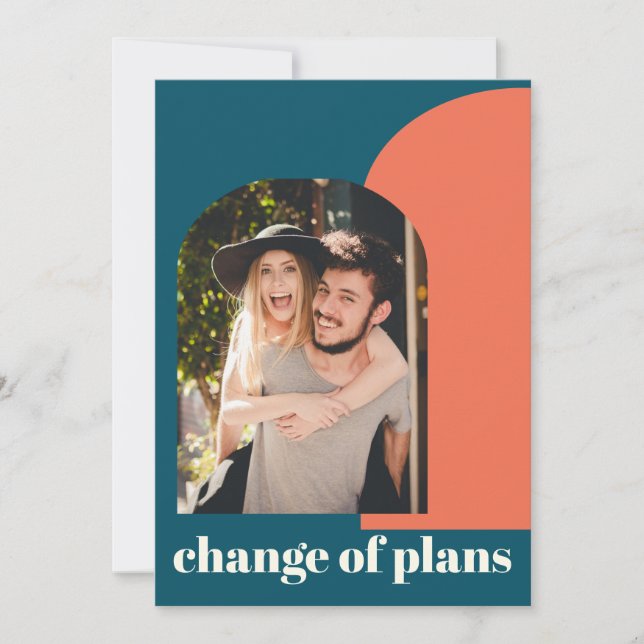 Change in Plans Wedding Colourful Blue Geometric Save The Date (Front)