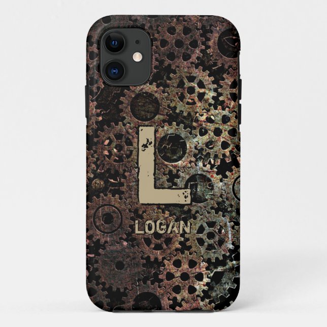 Change Initial, Add (delete) Name, Rusty Gears Case-Mate iPhone Case (Back)