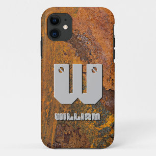 Change Initial, Add (delete) Name, Rusty Metal iPhone 11 Case