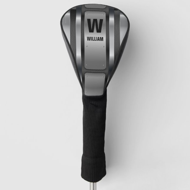 Change Initial, Add (delete) Name, Silver Metallic Golf Head Cover (Front)