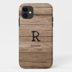 Change Initial, Add (delete) Name, Wood Wall Board iPhone 11 Case