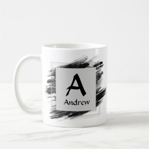 Change Initial Add Name Black Brush - A B C D E F Coffee Mug