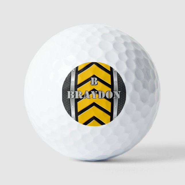 Change Initial Add Name Black Yellow Silver Arrows Golf Balls (Front)