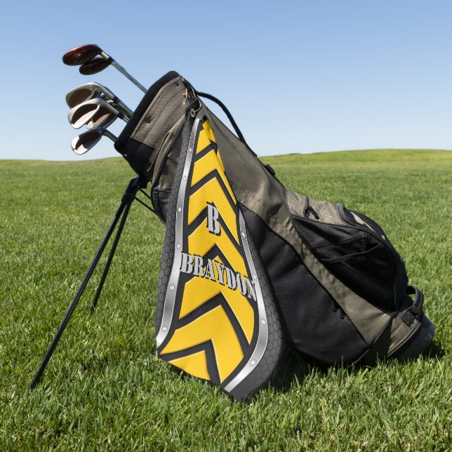 Change Initial Add Name Black Yellow Silver Arrows Golf Towel (Green)