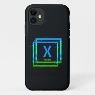 Change Initial Add Name Blue Green Squares iPhone 11 Case
