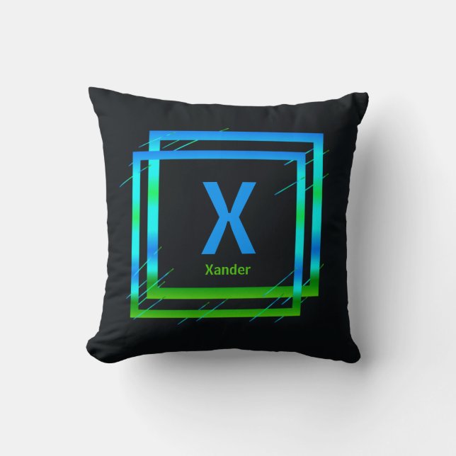 Change Initial Add Name Blue Green Squares X Y Z C Throw Pillow (Front)