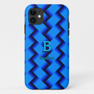 Change Initial Add Name Blue Metallic Strip Weave iPhone 11 Case